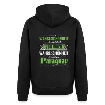 True beauty comes from Paraguay design - Unisex Premium Organic Zip Hoodie - black - Back - Nico (187cm)