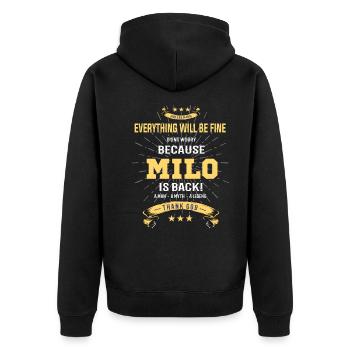 Everything will be fine Milo Is back - Unisex Premium Bio Zip Hoodie - Schwarz - Hinten - Nico (187cm)