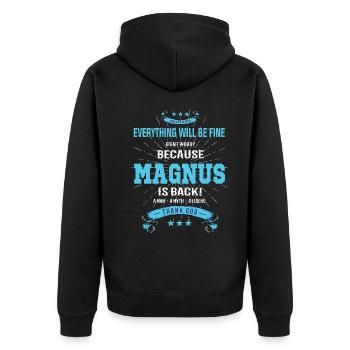 Everything will be fine Magnus Is back - Unisex Premium Bio Zip Hoodie - Schwarz - Hinten - Nico (187cm)