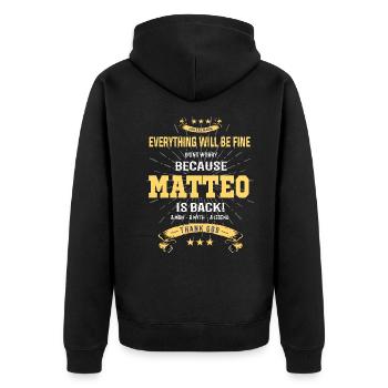Everything will be fine Matteo Is back - Unisex Premium Bio Zip Hoodie - Schwarz - Hinten - Nico (187cm)