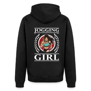 Jogging Girl – Laufen ist Leben! - Unisex Premium Bio Zip Hoodie - Schwarz - Hinten - Nico (187cm)