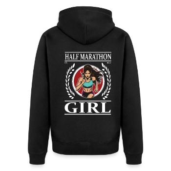 Half Marathon Girl – Run with heart and power - Unisex Premium Organic Zip Hoodie - black - Back - Nico (187cm)