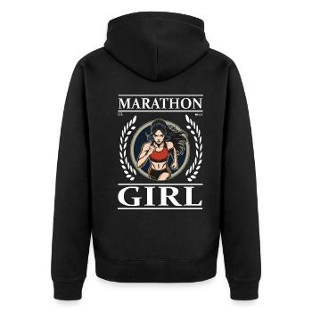 Marathon Girl – Laufen ist Freiheit - Unisex Premium Bio Zip Hoodie - Schwarz - Hinten - Nico (187cm)
