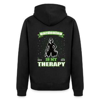 Gartenarbeit ist meine Therapie - Gartenfreunde - Unisex Premium Bio Zip Hoodie - Schwarz - Hinten - Nico (187cm)