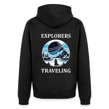 Explorer and Travel Design - Explorer Dreams - Unisex Premium Organic Zip Hoodie - black - Back - Nico (187cm)