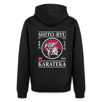 Shito-Ryu Karateka – Meister der Präzision - Unisex Premium Bio Zip Hoodie - Schwarz - Hinten - Nico (187cm)
