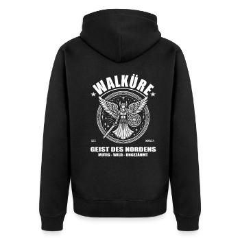 Valkyrie, du nord. Courageux, sauvage, indompté - Veste à capuche bio Premium Unisexe - noir - Dos - Nico (187cm)