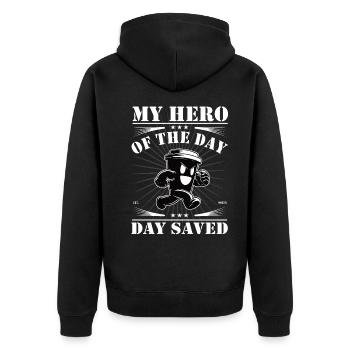 Kaffeebecher rettet den Tag - Kaffee Design - Unisex Premium Bio Zip Hoodie - Schwarz - Hinten - Nico (187cm)