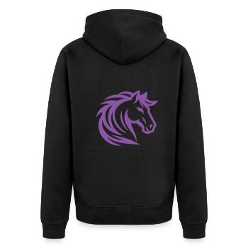 Cooles lila Pferd Design - Unisex Premium Bio Zip Hoodie - Schwarz - Hinten - Nico (187cm)