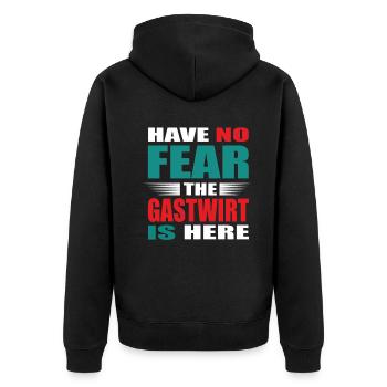 Have no Fear the Gastwirt is here Outfit - Unisex Premium Organic Zip Hoodie - black - Back - Nico (187cm)