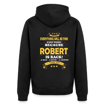 Everything will be fine Robert Is back - Unisex Premium Bio Zip Hoodie - Schwarz - Hinten - Nico (187cm)