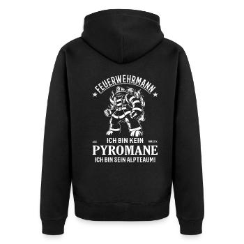 Feuerwehrmann, kein Pyromane sondern Held - Unisex Premium Bio Zip Hoodie - Schwarz - Hinten - Nico (187cm)