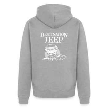 Destinations Jeeps - Veste à capuche bio Premium Unisexe - gris chiné - Dos - Nico (187cm)