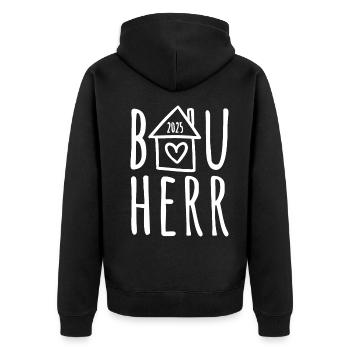 Bauherr 2025 - Unisex Premium Bio Zip Hoodie - Schwarz - Hinten - Nico (187cm)