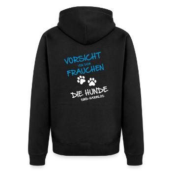 Vorsicht Frauchen - Hunde - Unisex Premium Bio Zip Hoodie - Schwarz - Hinten - Nico (187cm)