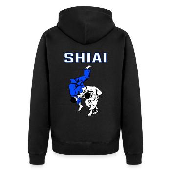 Judo Shiai T-Shirt mit den Judoas - Unisex Premium Bio Zip Hoodie - Schwarz - Hinten - Nico (187cm)