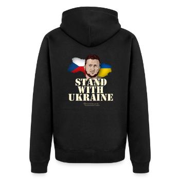 Ukraine Czech Republic Stand with Ukraine - Unisex Premium Organic Zip Hoodie - black - Back - Nico (187cm)