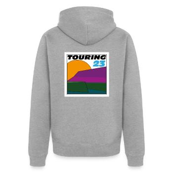 Touring 23 - Unisex Premium Bio Zip Hoodie - Grau meliert - Hinten - Nico (187cm)
