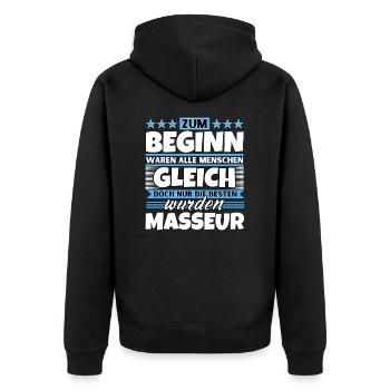 Zum Beginn gleich die besten wurden Masseur - Unisex Premium Bio Zip Hoodie - Schwarz - Hinten - Nico (187cm)