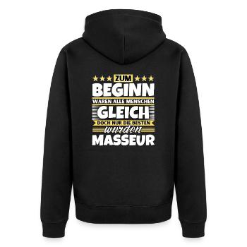 Zum Beginn gleich die besten wurden Masseur - Unisex Premium Bio Zip Hoodie - Schwarz - Hinten - Nico (187cm)