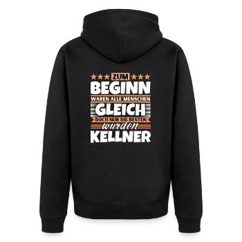 Zum Beginn gleich die besten wurden Kellner - Unisex Premium Bio Zip Hoodie - Schwarz - Hinten - Nico (187cm)