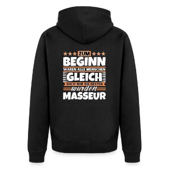 Zum Beginn gleich die besten wurden Masseur - Unisex Premium Bio Zip Hoodie - Schwarz - Hinten - Nico (187cm)