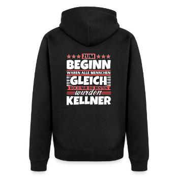 Zum Beginn gleich die besten wurden Kellner - Unisex Premium Bio Zip Hoodie - Schwarz - Hinten - Nico (187cm)