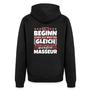 Zum Beginn gleich die besten wurden Masseur - Unisex Premium Bio Zip Hoodie - Schwarz - Hinten - Nico (187cm)