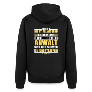 Unübertroffene Leistung als Anwalt - Unisex Premium Bio Zip Hoodie - Schwarz - Hinten - Nico (187cm)
