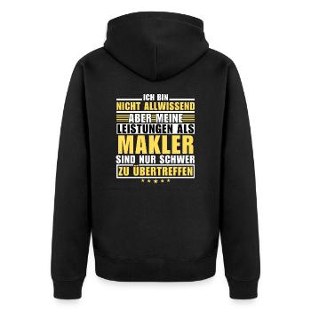 Unübertroffene Leistung als Makler - Unisex Premium Bio Zip Hoodie - Schwarz - Hinten - Nico (187cm)