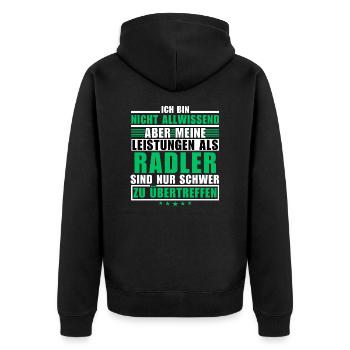 Unübertroffene Leistung als Radler - Unisex Premium Bio Zip Hoodie - Schwarz - Hinten - Nico (187cm)