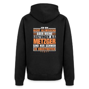 Unübertroffene Leistung als Metzger - Unisex Premium Bio Zip Hoodie - Schwarz - Hinten - Nico (187cm)