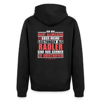 Unübertroffene Leistung als Radler - Unisex Premium Bio Zip Hoodie - Schwarz - Hinten - Nico (187cm)