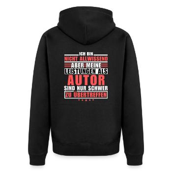 Unübertroffene Leistung als Autor - Unisex Premium Bio Zip Hoodie - Schwarz - Hinten - Nico (187cm)