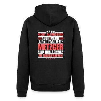 Unübertroffene Leistung als Metzger - Unisex Premium Bio Zip Hoodie - Schwarz - Hinten - Nico (187cm)