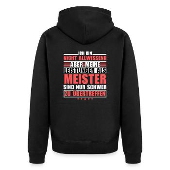Unübertroffene Leistung als Meister - Unisex Premium Bio Zip Hoodie - Schwarz - Hinten - Nico (187cm)