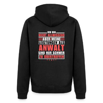 Unrivalled performance as a lawyer - Unisex Premium Organic Zip Hoodie - black - Back - Nico (187cm)