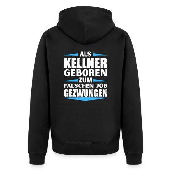 Kellner im falschen Job gelandet - Unisex Premium Bio Zip Hoodie - Schwarz - Hinten - Nico (187cm)