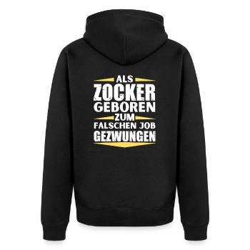 Zocker im falschen Job gelandet - Unisex Premium Bio Zip Hoodie - Schwarz - Hinten - Nico (187cm)
