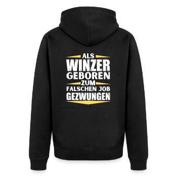 Winzer im falschen Job gelandet - Unisex Premium Bio Zip Hoodie - Schwarz - Hinten - Nico (187cm)