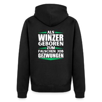 Winzer im falschen Job gelandet - Unisex Premium Bio Zip Hoodie - Schwarz - Hinten - Nico (187cm)