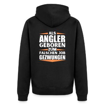 Angler im falschen Job gelandet - Unisex Premium Bio Zip Hoodie - Schwarz - Hinten - Nico (187cm)