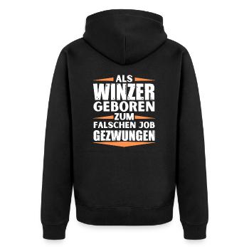 Winzer im falschen Job gelandet - Unisex Premium Bio Zip Hoodie - Schwarz - Hinten - Nico (187cm)