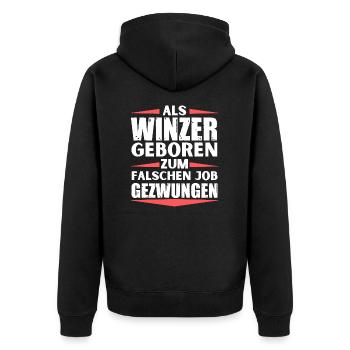 Winzer im falschen Job gelandet - Unisex Premium Bio Zip Hoodie - Schwarz - Hinten - Nico (187cm)