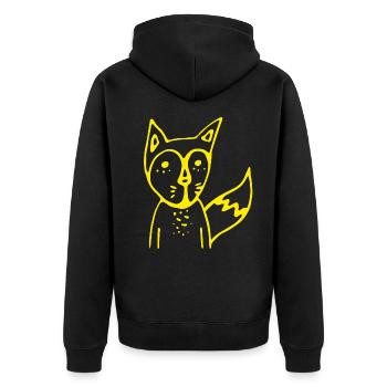FUCHS yellow - Unisex Premium Bio Zip Hoodie - Schwarz - Hinten - Nico (187cm)