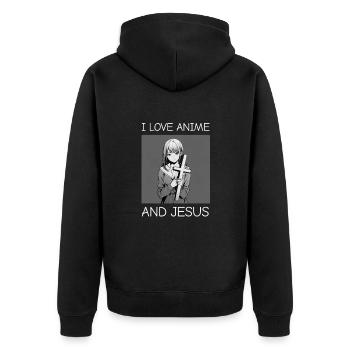 J’adore l’anime et Jésus - style manga. - Veste à capuche bio Premium Unisexe - noir - Dos - Nico (187cm)