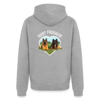 Schäferhund Mischling Best Friends Herz - Unisex Premium Bio Zip Hoodie - Grau meliert - Hinten - Nico (187cm)