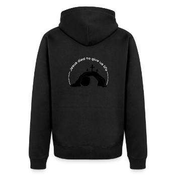 Jésus est mort pour nous donner la vie - Veste à capuche bio Premium Unisexe - noir - Dos - Nico (187cm)