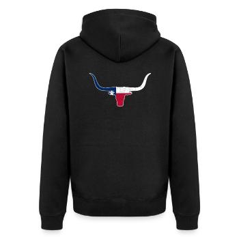 Texas Longhorn Rinder Design für stolze Texaner - Unisex Premium Bio Zip Hoodie - Schwarz - Hinten - Nico (187cm)
