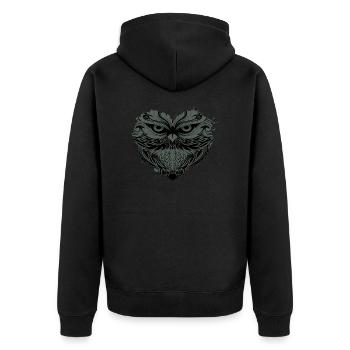 Eule "alte Eule" Eule im Herz - Unisex Premium Bio Zip Hoodie - Schwarz - Hinten - Nico (187cm)